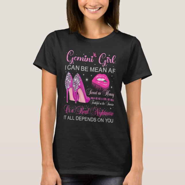 Gemini Girl Birthday Högklackars Dripping Läppar B T Shirt (Framsida)