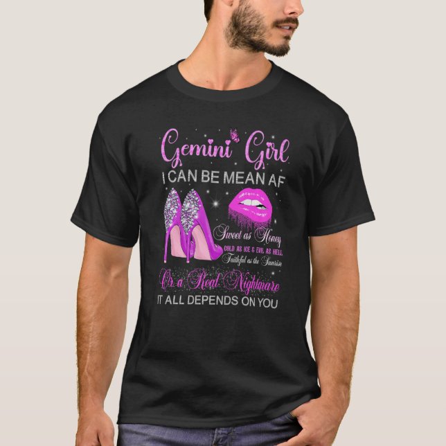 Gemini Girl Birthday Högklackars Dripping Läppar B T Shirt (Framsida)