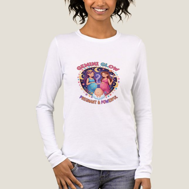 Gemini Glow: Gravid & Stark – Rolig & Empowering T Shirt (Framsida)
