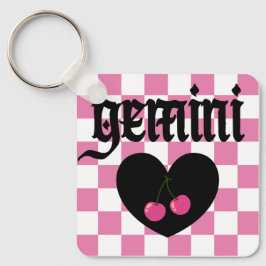 Gemini Gothic Aesthetic Checkered Cherry Design Nyckelring