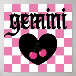 Gemini Gothic Aestthetic Checkered Cherry Art Poster