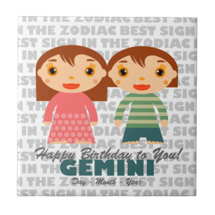 Gemini Grattis på födelsedagen Kakelplatta
