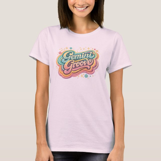 Gemini Groove | Retro Zodiac Astrology T-Shirt (Framsida)