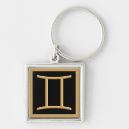 Gemini Guld Symbol Design Premium Keychain Fyrkantig Silverfärgad Nyckelring