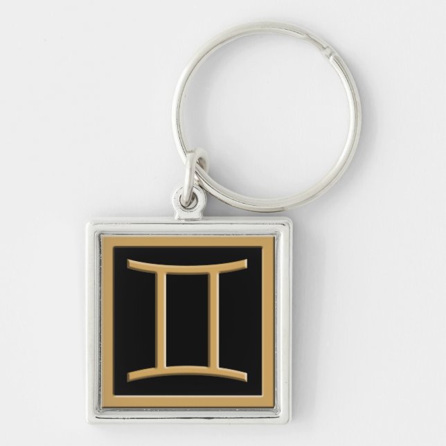 Gemini Guld Symbol Design Premium Keychain Fyrkantig Silverfärgad Nyckelring (Framsidan)