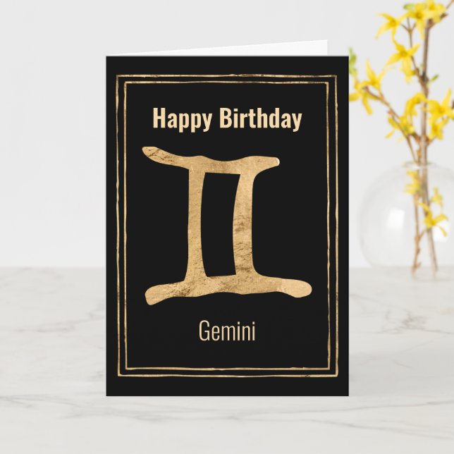 Gemini guld zodiac astrology Grattis på födelsedag Kort (Gul blomma)