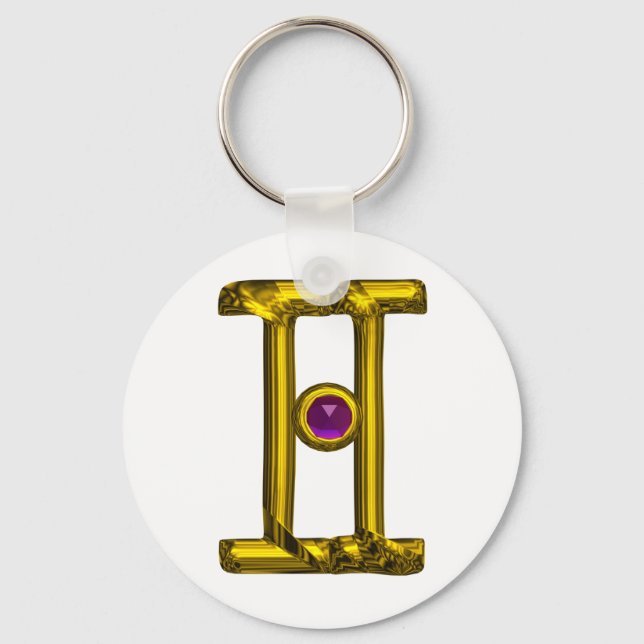 GEMINI GULD ZODIAC BIRTHDAY JEWEL Astrology Nyckelring (Framsida)