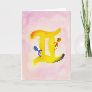 Gemini Gult Zodiac Symbol Birthday Kort