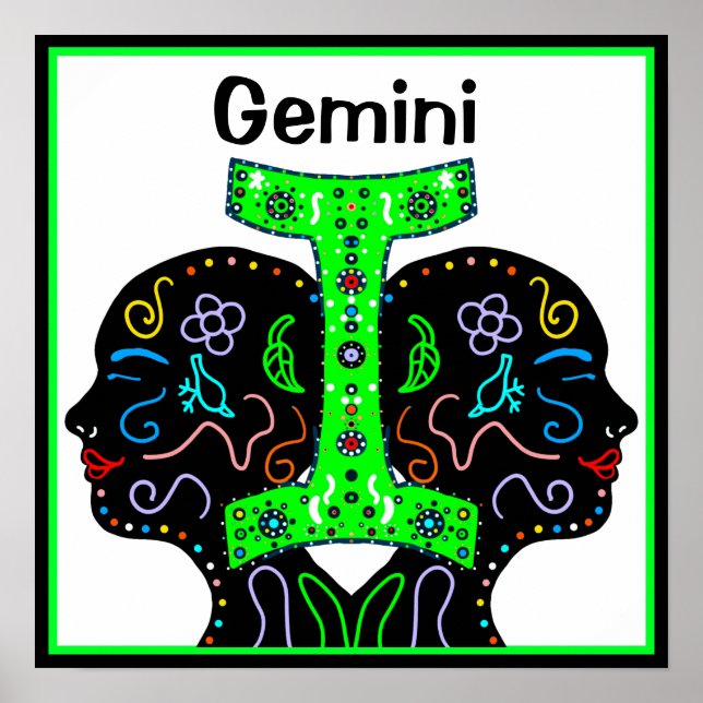 Gemini Hand plockade Art Horoscope-tecken Poster (Framsidan)