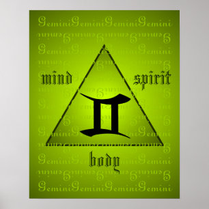 Gemini Holistic Triangle Mind Body Spirit Grönt Poster