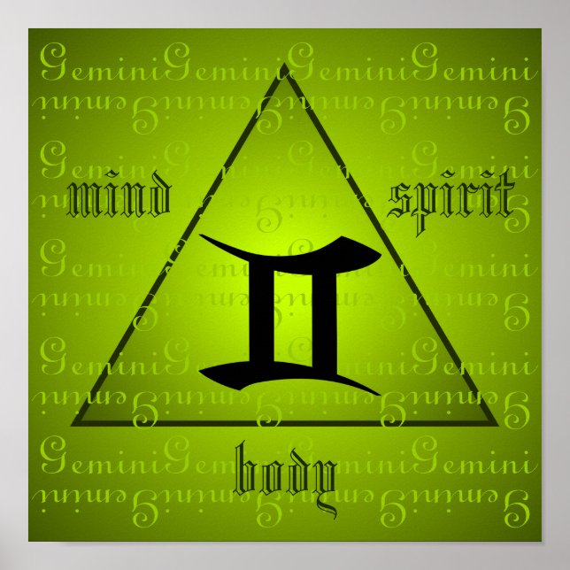 Gemini Holistic Triangle Mind Body Spirit Grönt Poster (Framsidan)