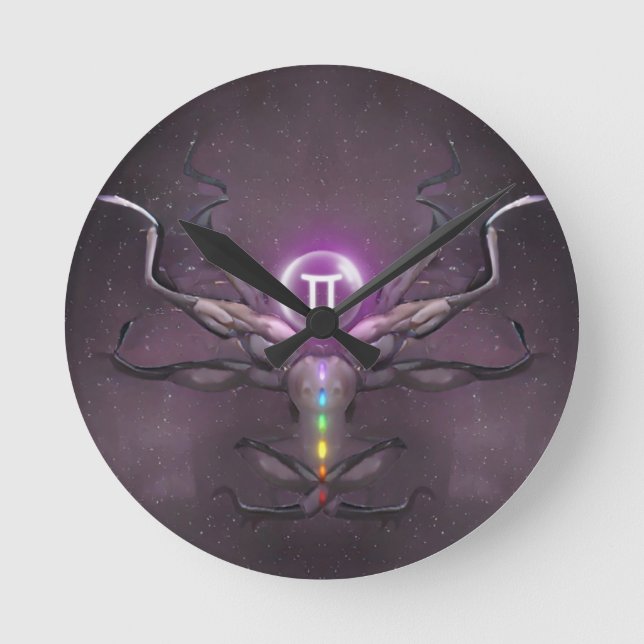 Gemini Horoscope Sign Wall Clock Rund Klocka (Framsida)