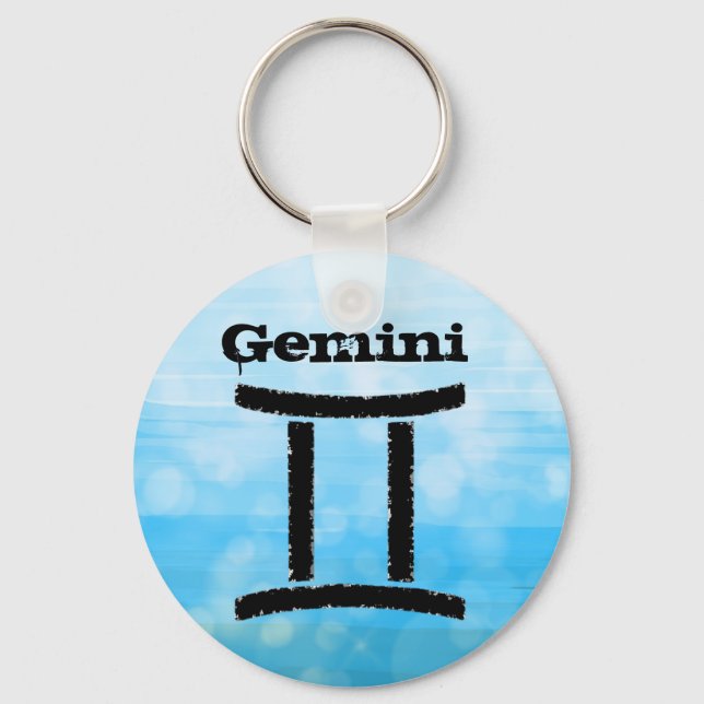 Gemini Horoscope Zodiac Symbol Blue och Black Nyckelring (Framsida)