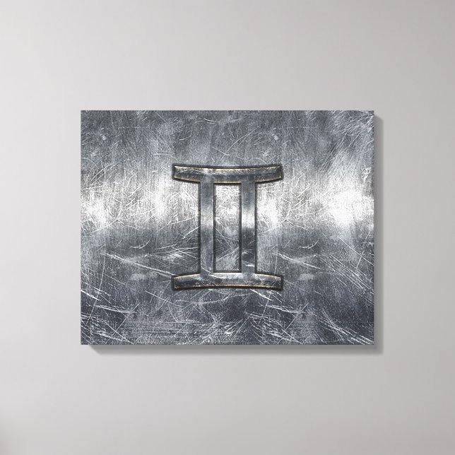 Gemini-inloggning Distress Siver Steel Stil Canvastryck (Framsida)