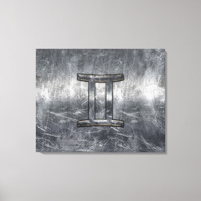 Gemini-inloggning Distress Siver Steel Stil Canvastryck (Framsida)