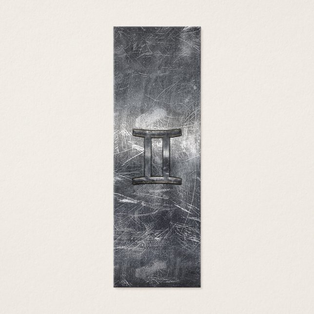 Gemini-inloggning Distress Siver Steel Stil Litet Visitkort (Framsidan)