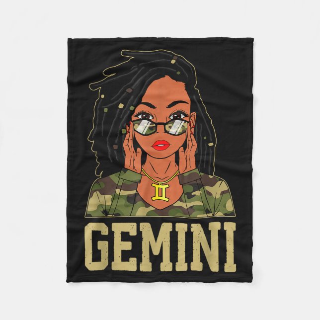 Gemini låst hår Svart kvinna Kamouflage Melanin Fl Fleecefilt (Framsidan)