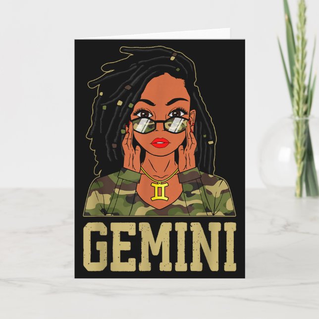 Gemini Loc'd Hair Sy Black Woman Camo Melanin Girl Kort (Framsida)