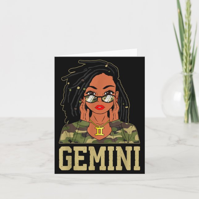 Gemini Loc'd Hair Sy Black Woman Camo Melanin Girl Kort (Framsida)