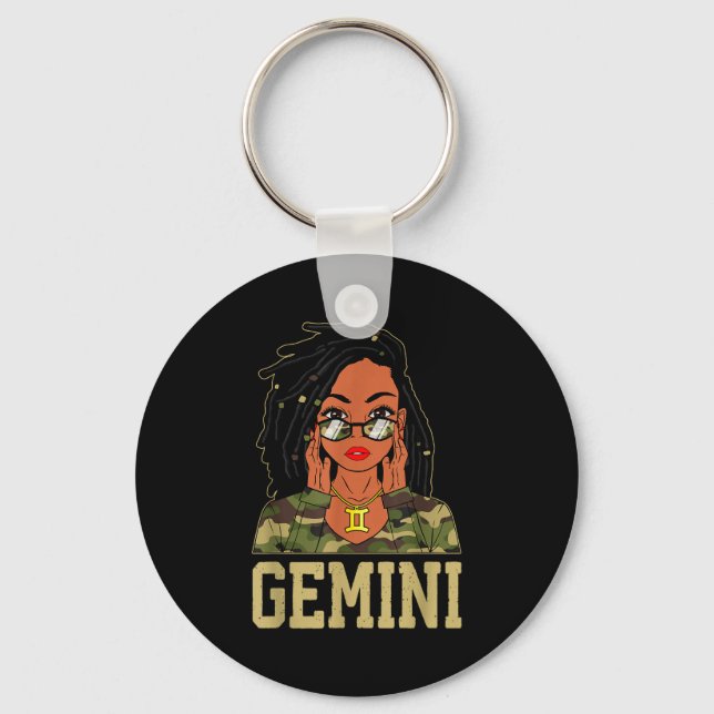 Gemini Loc'd Hair Sy Black Woman Camo Melanin Girl Nyckelring (Framsida)