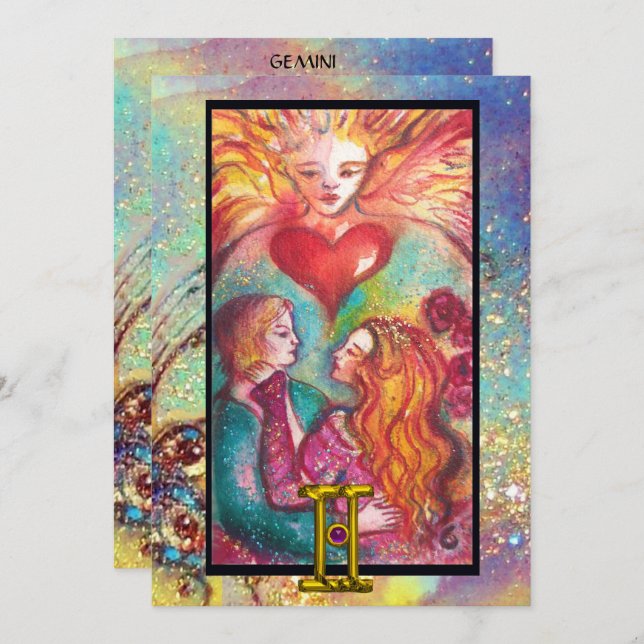 GEMINI,LOVERS TAROT ASTROLOGI STJÄRTECKEN FÖDELSED KORT (Fram/baksida)