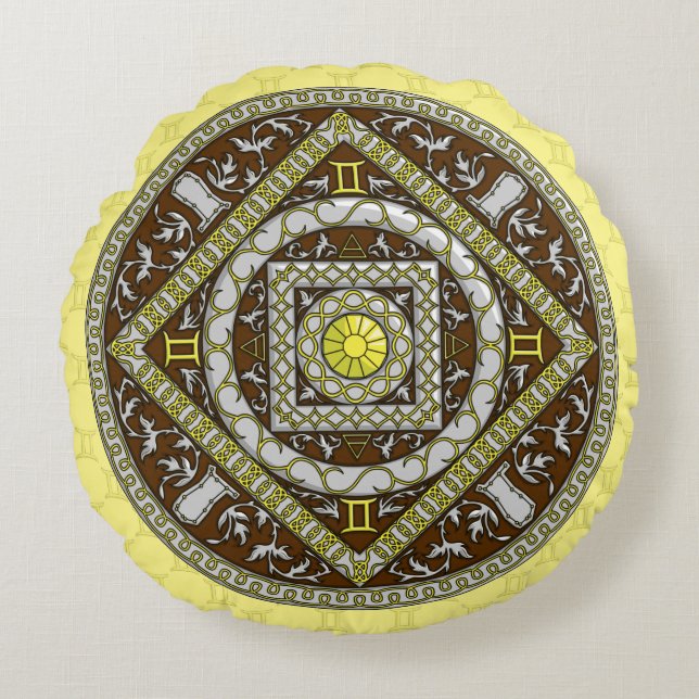 Gemini Mandala Rund Kuddöverdrag Kudde (Framsidan)