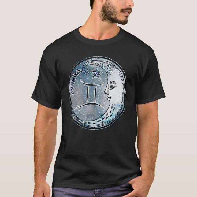Gemini Måne Sign Astrology Boho Hippie Zodiac Symb T Shirt (Framsida)