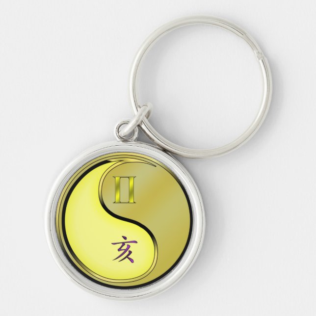 Gemini & Metall Boar Rund Silverfärgad Nyckelring (Framsidan)