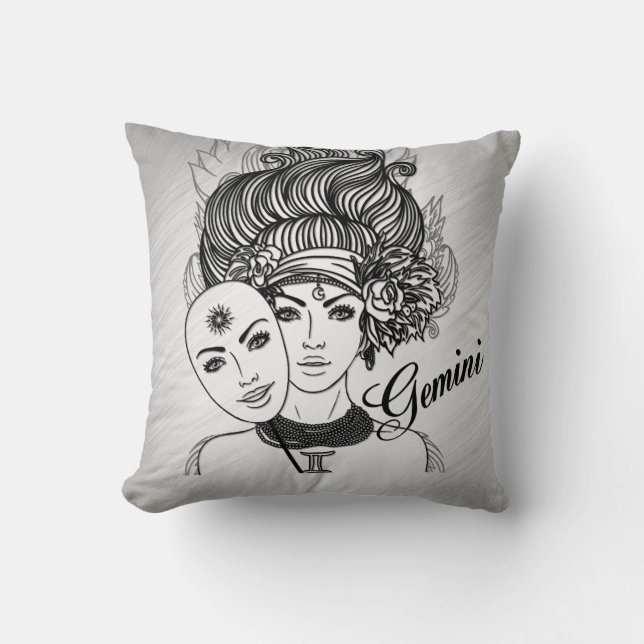 Gemini Mfrågade Dam Zodiac Kudde (Framsida)