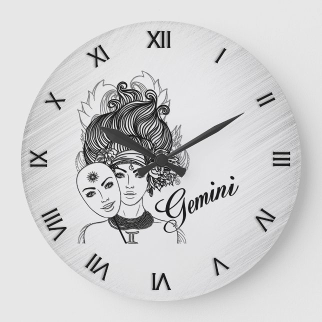 Gemini Mfrågade Dam Zodiac Roman Numerals Stor Klocka (Framsida)