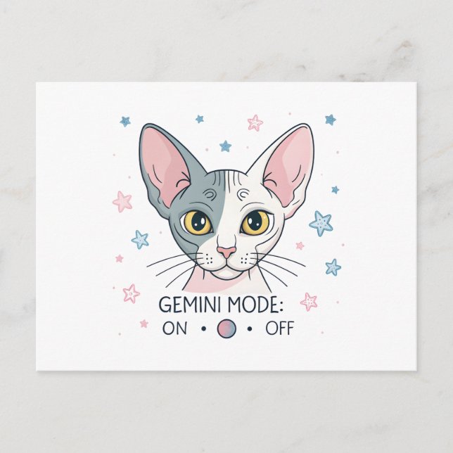 Gemini Mode Sphynx Katt Zodiak Illustration Vykort (Framsida)