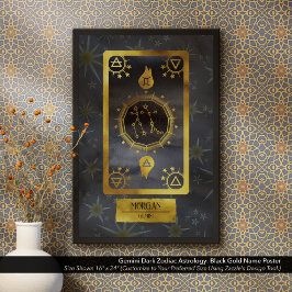 Gemini Mörk Zodiac Astrology: Black Guld Namn Poster
