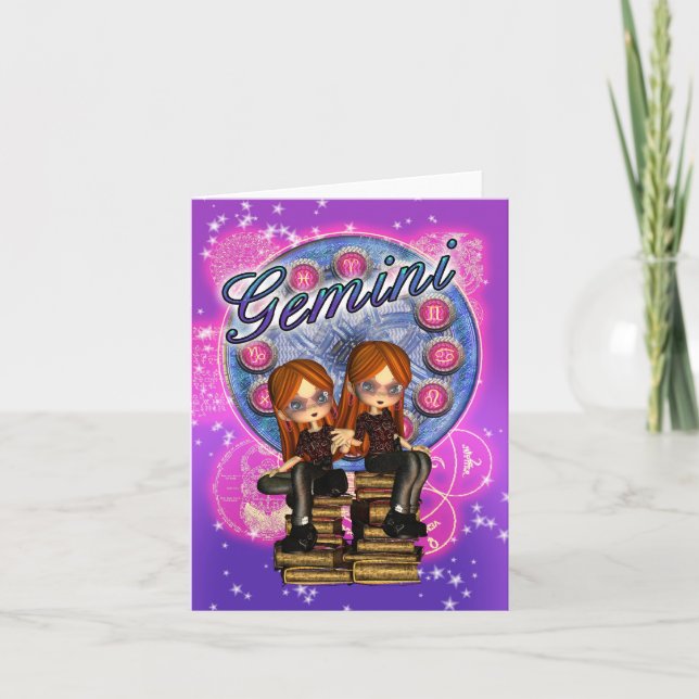 Gemini Note-kort med cute Twin Girls Kort (Framsida)