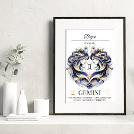 Gemini Personlig Elegant Zodiac Watercolor Poster