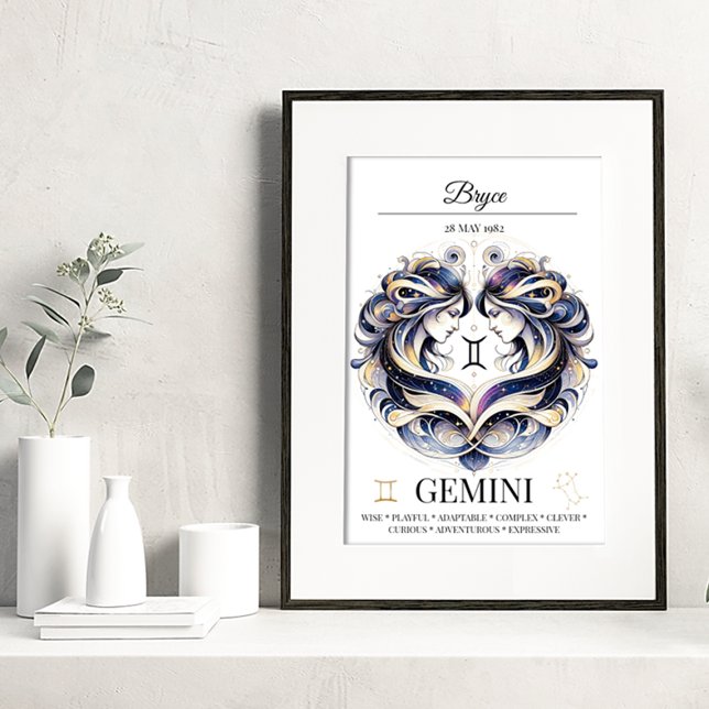 Gemini Personlig Elegant Zodiac Watercolor Poster (Skapare uppladdad)