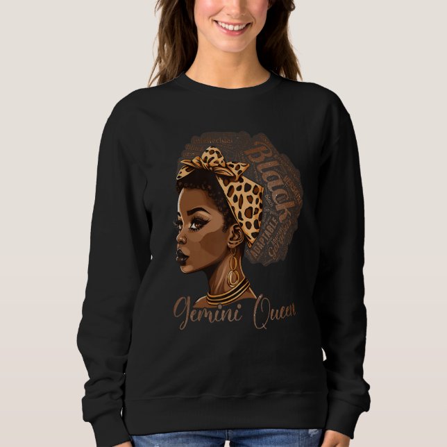 Gemini Queen Leopard Afro Melanin Zodiac Horoscope T Shirt (Framsida)