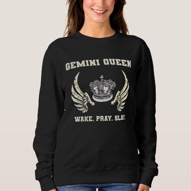 Gemini Queen Wake Pray Slay Women Zodiac Astrology T Shirt (Framsida)