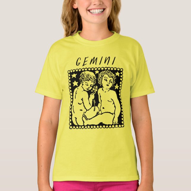 Gemini Season Zodiac Sign Horoscope Logotyp T Shirt (Framsida)