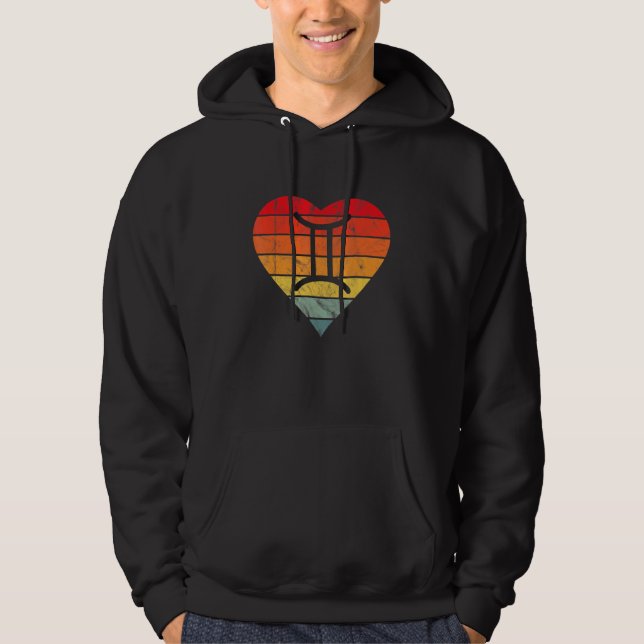 Gemini Sign Retro Sunset Heart Zodiac Symbol Astro Hoodie (Framsida)