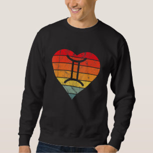 Gemini Sign Retro Sunset Heart Zodiac Symbol Astro Lång Ärmad Tröja