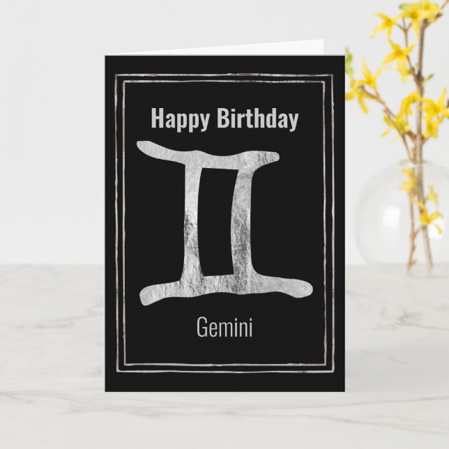 Gemini silver zodiac astrology Grattis på födelsed Kort (Gul blomma)