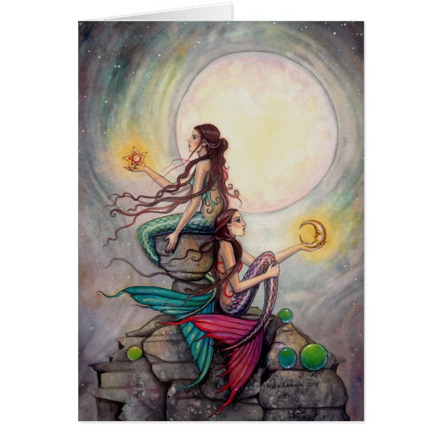 Gemini Sjöjungfruars Fantasy Art Hälsningskort (Framsidan)