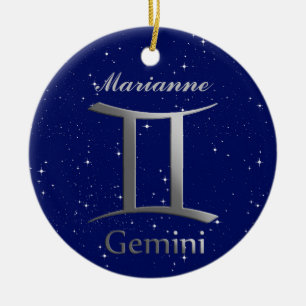 Gemini Sol-skyltssymbol med Namn Julgransprydnad Keramik