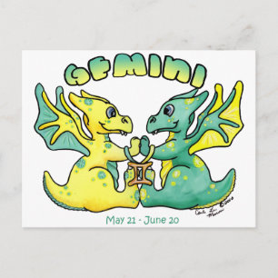 gemini söt zodiac lilla vingar drake vykort