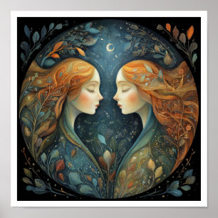 Gemini Stjärntecken Astrologi Celestial Poster