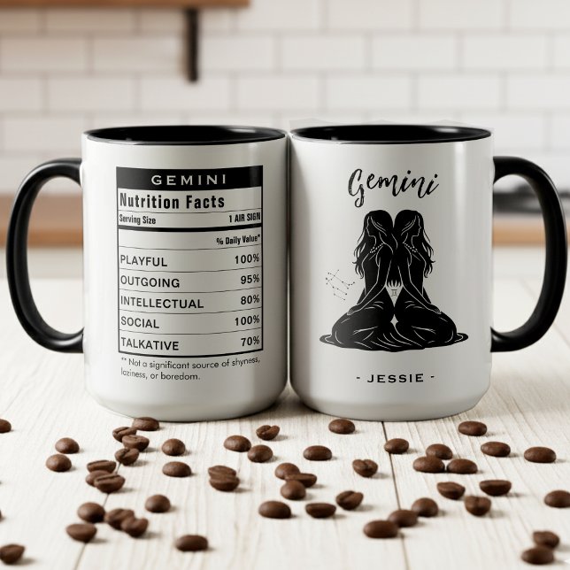 Gemini Stjärntecken Astrologi Näringsfakta Mugg (Gemini Zodiac Sign Astrology Nutrition Facts Mug
)