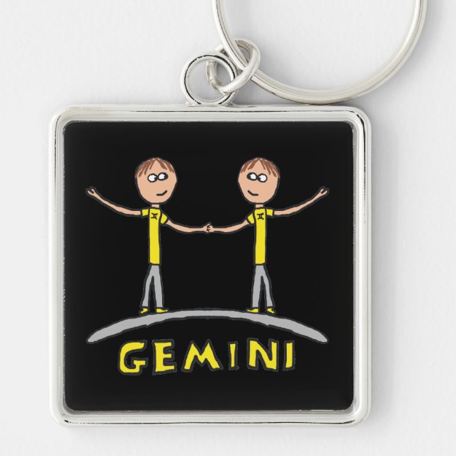 Gemini Stjärntecken Fyrkantig Silverfärgad Nyckelring (Framsidan)