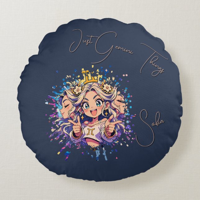 Gemini Sweet 16 Round Name Pillow Rund Kudde (Framsidan)