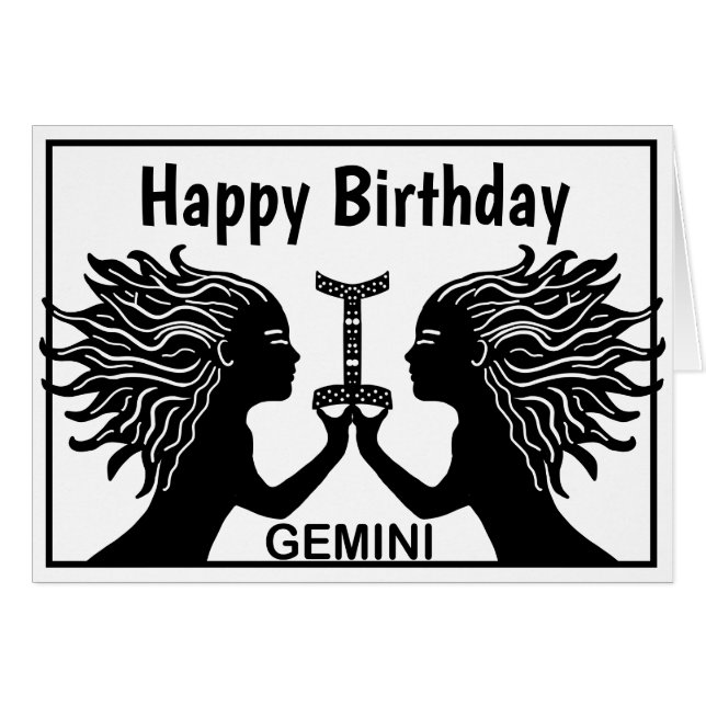 Gemini Symbol Grattis på födelsedagen Horoscope Zo Hälsningskort (Framsidan Horizontal)