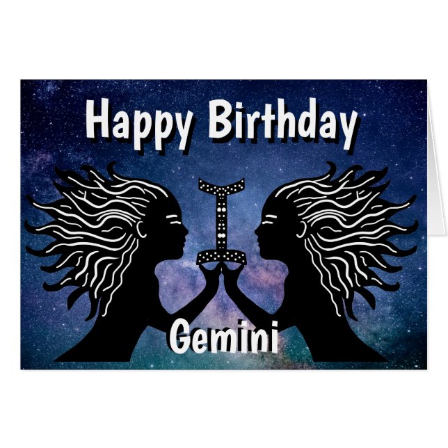 Gemini Symbol Grattis på födelsedagen Horoscope Zo Hälsningskort (Framsidan Horizontal)